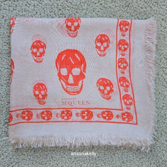 Alexander McQueen Accessories - Alexander McQueen Skull Scarf Orange Peach Pink